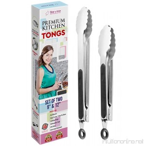 Stainless Steel Tongs - Cooking Tongs Set 9 and 12-Inch - Metal Tongs - Locking Tongs - Salad Tongs Stainless Steel - Stainless Tongs For Cooking - Kitchen Tongs Stainless Steel - Non-Slip Grip Sturdy - B01NBMC5M7